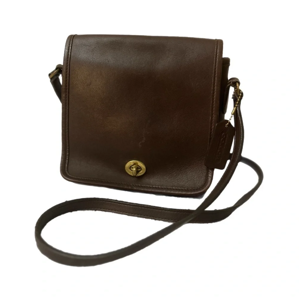 Vintage Coach #9076 Brown Leather Messenger Bag with Adjustable Strap